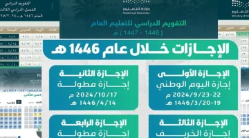 جدول الاجازات المطولة 1446 والإجازات الرسمية في العام الدراسي الجديد 1446