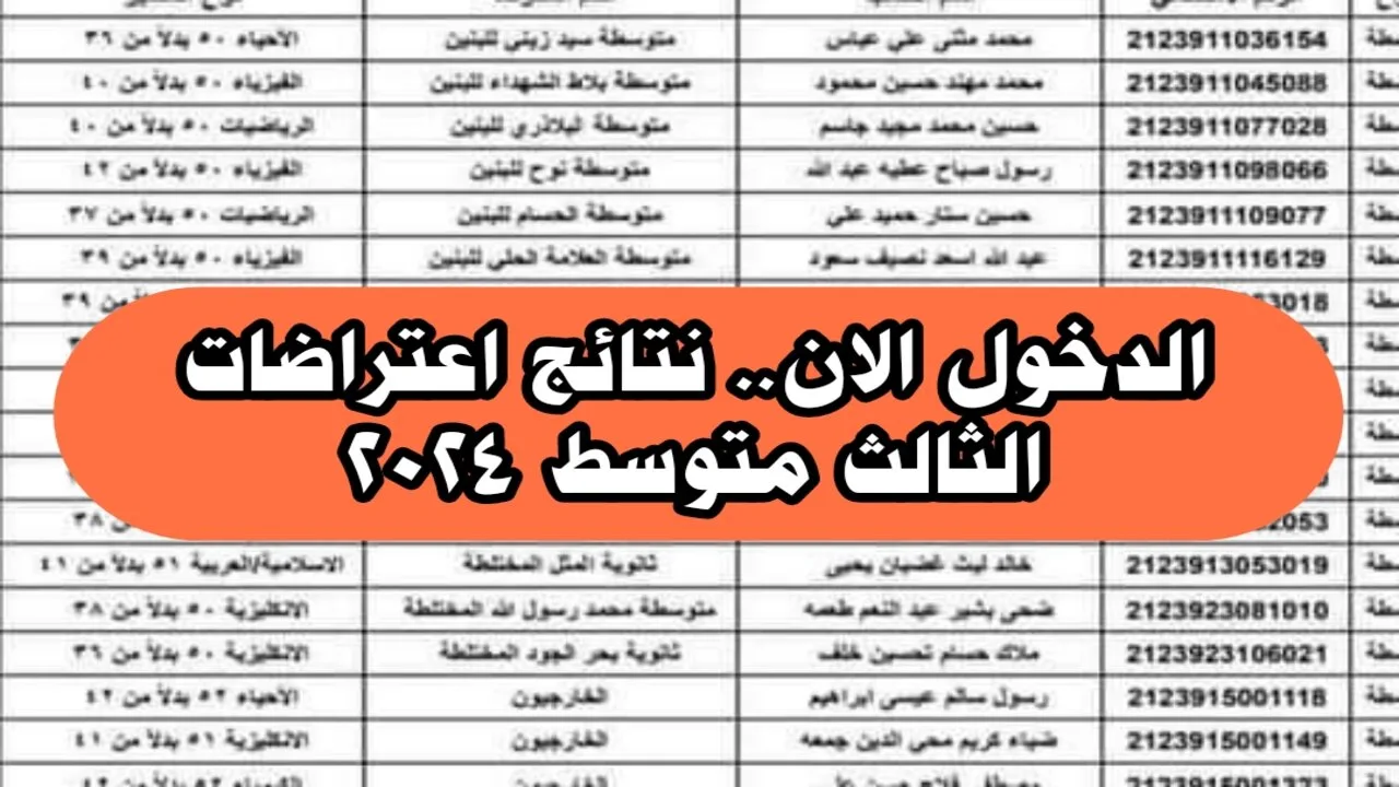 لينـــگ نتائج اعتراضات الثالث متوسط الدور الثاني 2024 موقع وزارة التربية العراقية epedu.gov.iq