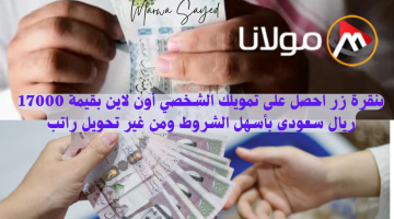 “لا تعول هم مصاريفك والمديونية” .. بنقرة زر احصل على تمويلك الشخصي أون لاين بقيمة 17000 ريال سعودي بأسهل الشروط ومن غير تحويل راتب